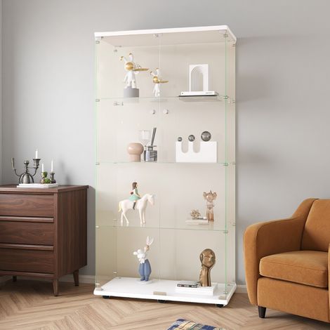 Vitrine 4 niveaux 2 portes serrure 80x36x180cm en verre - Blanc (1/5)