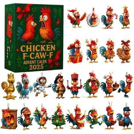2025 Advent Calendar (Chicken Christmas Countdown Calendar Blind Box) - Dark Green - 26 18 3