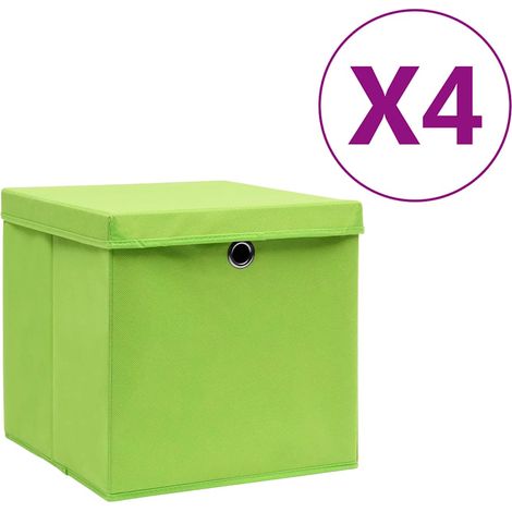 Boîtes de rangement avec couvercles 4 pcs-Coffre de rangement-Stockage Rangement 28x28x28 cm Vert 419210 (1/5)