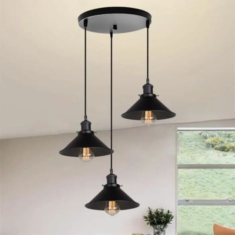 U-Do 3 Luminaires Suspension Ajustable design Industriel Lampe en Métal Noir 22cm en Disque Lustre éclairage pour Salon (1/4)