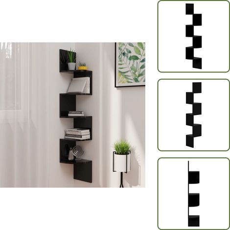Étagère d'angle murale noir brillant 19x19x123 cm - Etagere Murale - Étagère D'angle - Rangement Mural - Décoration Murale - Meuble D'angle (1/5)