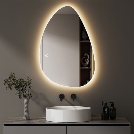 Boromal Asymmetrischer Beleuchtung mit Beleuchtung 90 x 65 cm LED Badspiegel Asymmetrischer Spiegel mit Licht LED Spiegel Badezimmerspiegel Lichtspiegel Wandspiegel mit Touch-Schalter, Dimmbar 3 Licht (1/5)