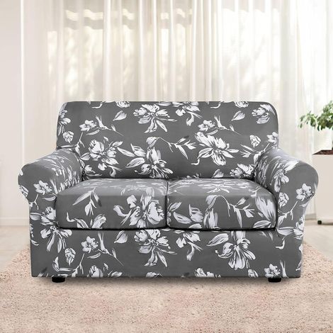 Washable printed stretch sofa cover in spandex for 1/2/3 seater sofas with anti-slip strap for living room and bedroom (grey, 2 seater) (1/5)