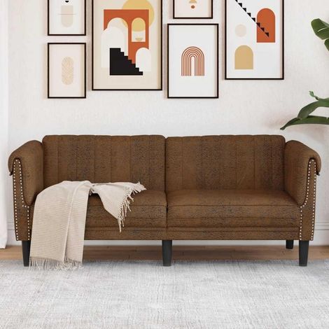 2-Sitzer Sofa Braun Kunstleder Wildleder-Optik mit stabilen Beinen für Wohnzimmer (1/5)