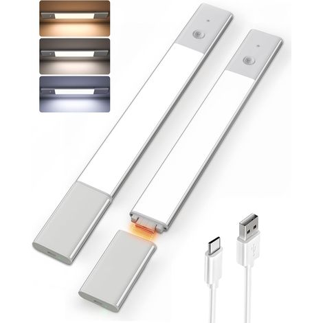 LED Under Cabinet Light with Motion Sensor, 2200mAh Rechargeable Kitchen Light, 3 Adjustable Color Temperatures, 38 cm, Pack of 2 (1/5)