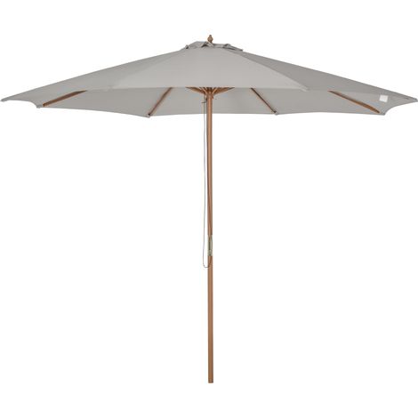 Parasol de terrasse extérieur Ø300 cm avec système de poulie, toit ventilé et mât en bois amovible, gris (1/5)