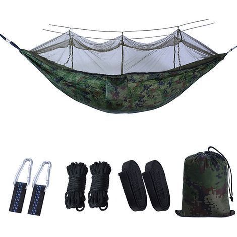 Hamac Suspendu Extérieur avec Moustiquaire et Bâche, Capacité 200 kg, Dimensions 260 x 140 cm, Idéal Jardin, Camping et Randonnée – Camouflage (1/4)