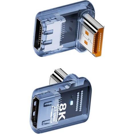 Adaptateur HDMI 2.1 coudé à 90° 8K, coupleur UHD mâle vers femelle, lot de 3, compatible PC et ordinateur portable, bleu (1/5)