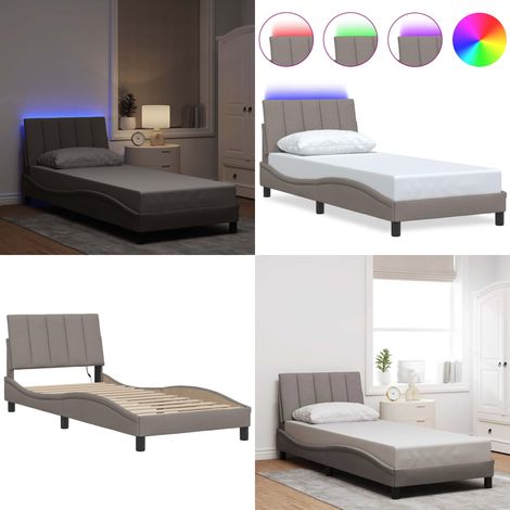Bettgestell ohne Matratze "Hanko" Taupe 80x200 cm Stoff - Kopfteil-Kissen - LED-Leiste (1/5)