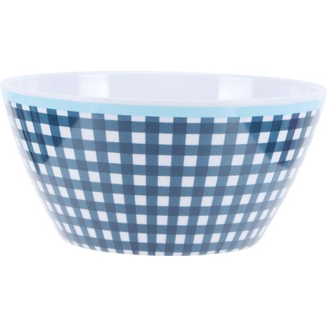 Lot de 12 saladiers de 15 cm (6 pouces) en porcelaine imitation, motif quadrillé bleu foncé. (1/5)