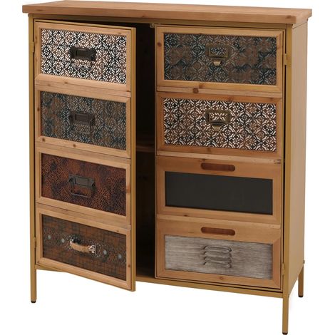 Commode style apothicaire buffet avec 2 portes et espaces de rangement meuble vintage shabby chic en métal 94x80x35 cm blanc bleu 040009128 (1/5)