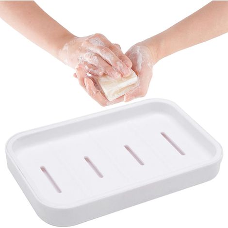 Jabonera de plástico de doble capa, impermeable, con escurridor integrado, que mantiene el jabón seco para uso en baño y cocina (blanca).