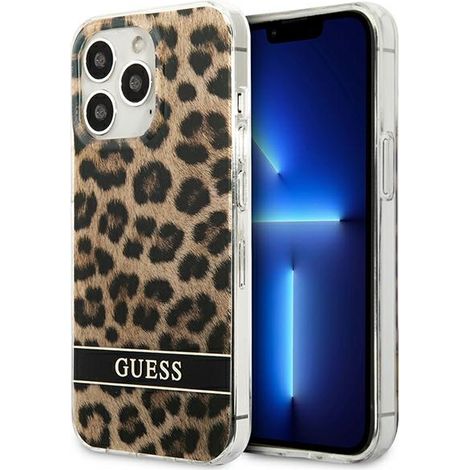 Funda rígida marrón con estampado de leopardo Guess GUHCP13LHSLEOW para iPhone 13 Pro / 13 de 6,1 pulgadas. (1/5)