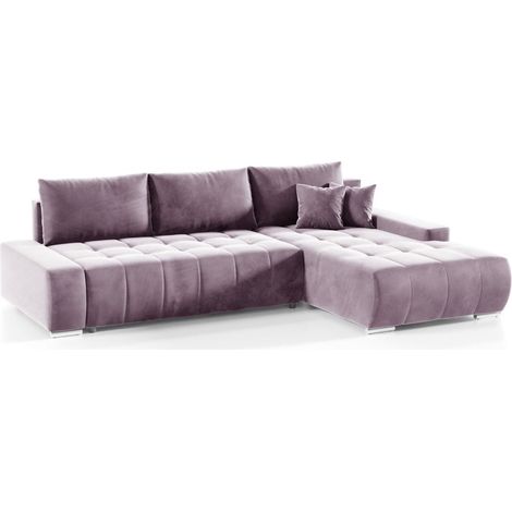 Ecksofa Sofa mit Schlaffunktion VOGAR Stoff Monolith Lila Ottomane Rechts (1/4)
