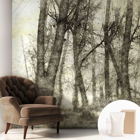 Tapete Vliestapete mit Kleber für Wohnzimmer Schlafzimmer Küche - Wanddekoration Waldmelancholie 250x250 cm (1/5)