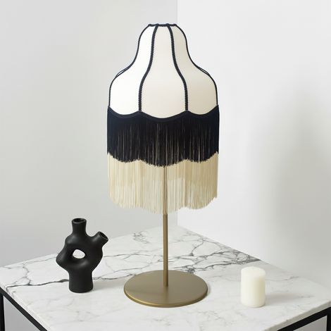 Lámpara de Mesa Beige con Flecos Negros/Beige Serie LIV II (1/5)