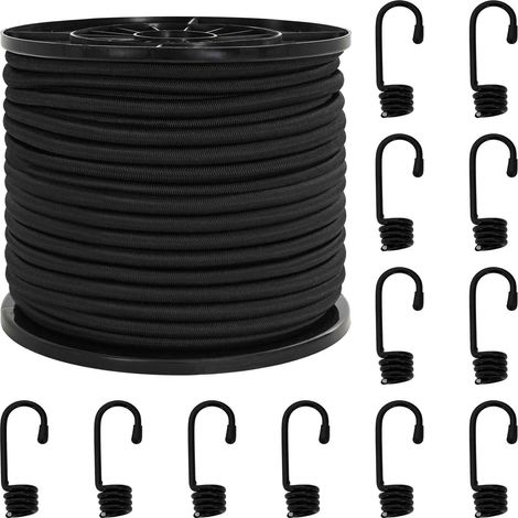 vidaXL Cuerdas elásticas con ganchos 10 mm Negro PP y goma (1/2)