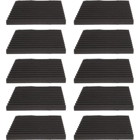 Lot de 10 panneaux acoustiques en mousse gris foncé ignifugée, rainurés triangulaires, avec revêtement en coton absorbant le son. (1/5)