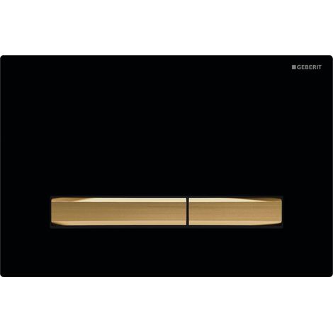 Geberit Sigma50 2-Mengen-Spülplatte, eckig, messing metallic: Grundplatte und Drücker: Messing, Abdeckplatte: schwarz (115.672.DW.2)