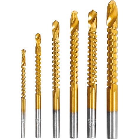 Forets hélicoïdaux HSS revêtement titane 6 pièces 3-8mm pour perçage bois métal plastique menuiserie (1/5)