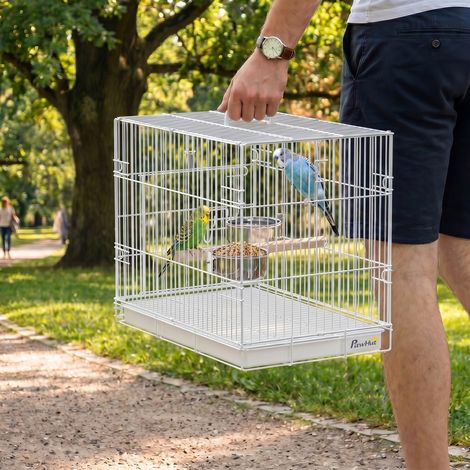 Cage à oiseaux pliable et portable pour les voyages, avec perchoir en bois et plateaux en acier inoxydable, adaptée aux petits oiseaux