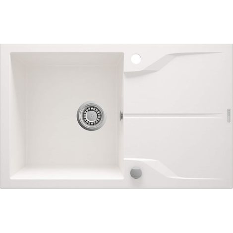 Lavello cucina in colore bianco 78 x 49 cm in granito con gocciolatoio Deante Andante ZQNA113 Bianco (1/4)