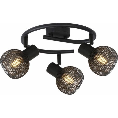 Plafonnier noir rond triple grille Loretto 3xE14 Reality