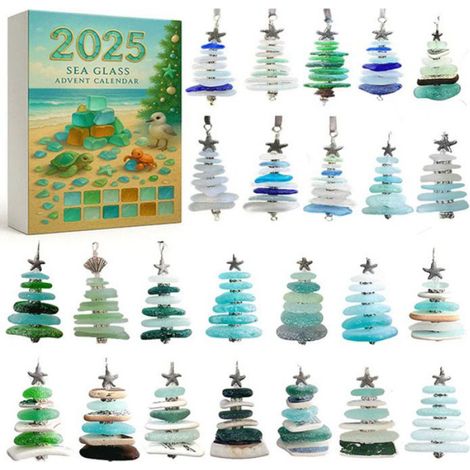 Calendrier de l'Avent en Verre de Mer - - Forme de Sapin de Noël - Décoration de Noël