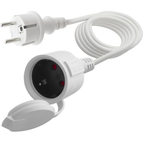 Câble D'extension Schuko Court, Rallonge électrique d'extérieur avec fiche Schuko, câble d'extension Schuko Blanc, 3x1,5 mm² 16A 250V IP44, pour la Maison (Blanc- Régulier, 3M) (1/5)