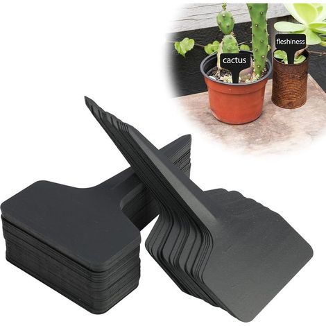 100 pcs Étiquettes de Jardin en Plastique Noir Type T, 10 x 6 cm, Étiquettes pour Plantes Réutilisables et Résistantes aux Intempéries avec Marqueur Inclus pour le Marquage et l'Organisation du Jardin (1/5)