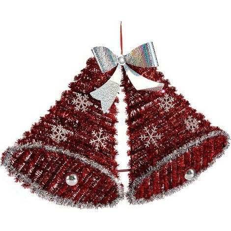 Decoración de fiesta - Campanas luminosas - 30,8 x 5,4 x 50,5 cm - Rojo y blanco - LED