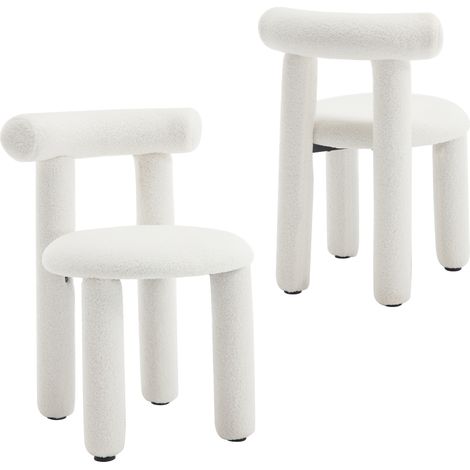 Dining Chairs Set of 2 in Faux Fur Upholstered Modern Leisure Chairs for Kitchen Living Room Restaurant Cafe, White, Wahson