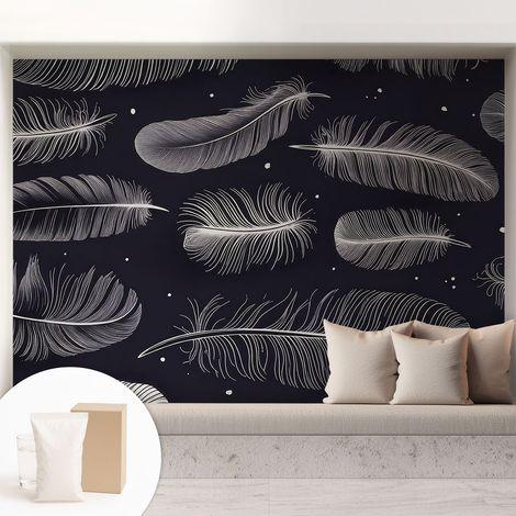 Papier peint intissé décoratif pour chambre et salon Design moderne à poser facilement - Colle incluse gratuite Plumes subtiles 208x146 cm (1/5)