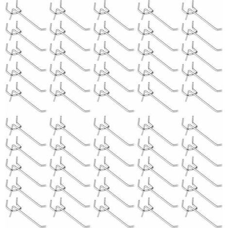 Lot de 50 crochets pour panneaux perforés – Acier au carbone galvanisé – 10 cm longueur, 3,2 cm largeur – Pour rangement outils et fournitures