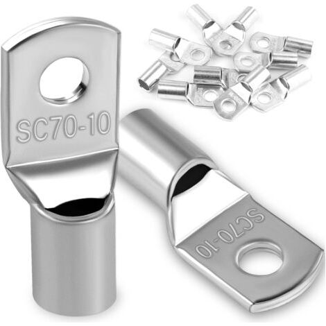 10 Pièces 70mm² Cosses Tubulaires M10 Cosses Annulaires, Cosses à Sertir a Oeil à Anneau, Œillet en Cuivre Étamé Cosse à Sertir pour Câble Électrique (1/5)