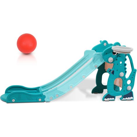 Swanew – Toboggan pour enfants 4 en 1 – Panier de basket et anneau de lancer – Sûr en PEHD écologique – Dimensions 145 x 38 x 67 cm