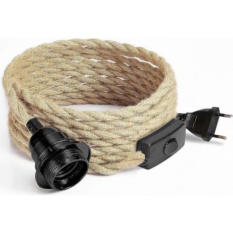Câble électrique en lin à 2 conducteurs de 4,5 m, avec douille E27 et interrupteur, pour lampe à monter soi-même (ampoule non incluse). (1/5)