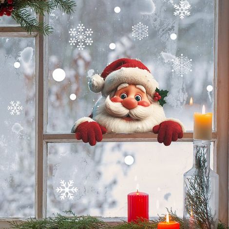 3D Effekt, Fensteraufkleber, Wandaufkleber, Weihnachtsmann Schneeflocke, selbstklebender Wandaufkleber, Heimdekoration (24 x 24 cm) (1/4)