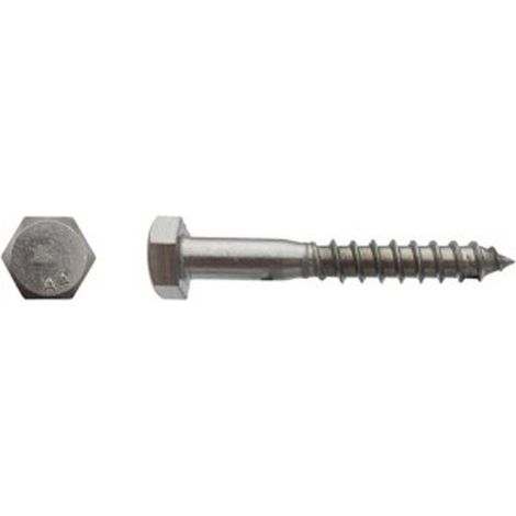 Vis à bois tête hexagonale (Tirefond) Inox A4 - 6 x 80 mm- Vendu par 100 - Vis à bois tête hexagonale (Tirefond) Inox A4 - 6 x 80 mm- Vendu par 100 (1/2)