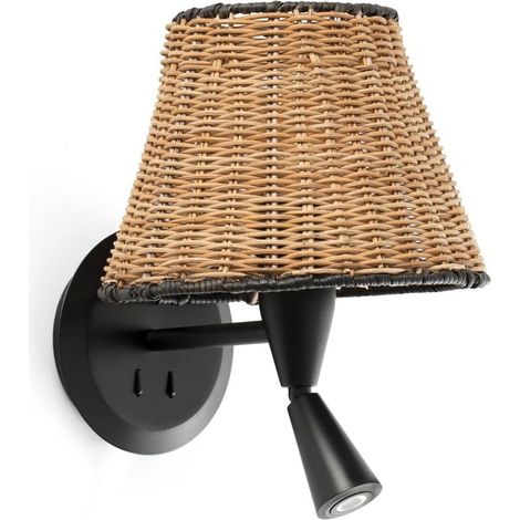 Aplique de pared con lector negro/ratán SUMBA 64309-71 (1/5)