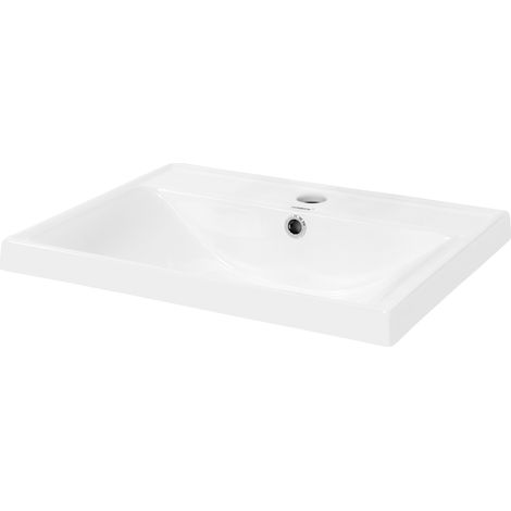 ML-Design Lavabo in Ceramica Bianca 51x15,5x41,5 cm Lavandino da Incasso Quadrato Moderno Bacinella Lavamani per il Bagno e Toilette Lavello con Scarico Standard Foro per Rubinetto e Troppopieno
