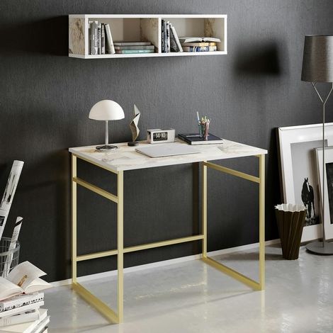 Bureau moderne chic décor marbre avec étagère assortie MARFA (1/3)