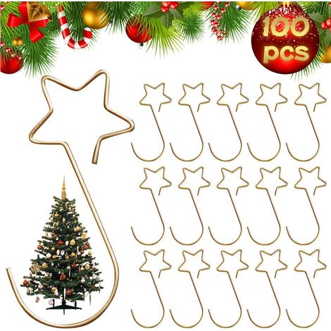 Lot de 100 crochets en forme de S pour boules de Noël, crochets en S pour boules de sapin de Noël avec étoile, petits crochets en métal pour suspendr (1/5)