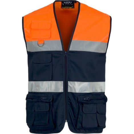 Chaleco tipo safari combinado con cintas reflectantes WORKTEAM C4010 3XL Marino+Naranja A.V.