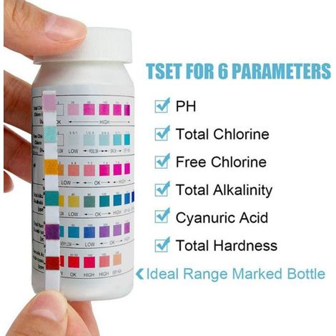 50 Pcs 6-En-1 Piscine PH Test Papier RéSiduel Chlore PH Valeur Alcalinité Dureté Test Bandelette PH Testeur (1/5)