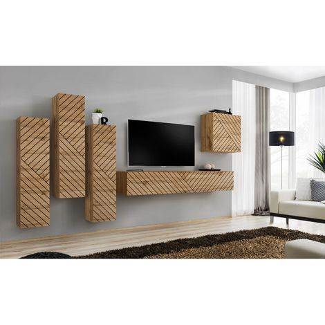 Ensemble de 5 meubles muraux "Switch III " pour TV en bois - Beige - L 330 x H 160 x P 40 cm - Livraison gratuite