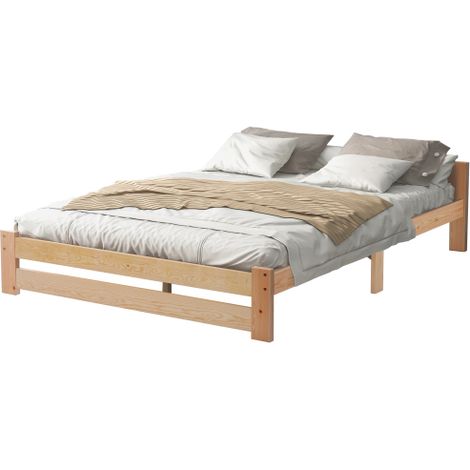 Futon en bois massif 200x140 cm structure à lattes couleur naturelle design confortable (1/5)