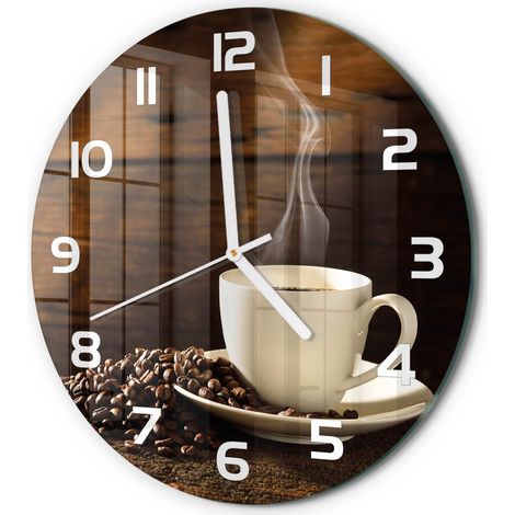 Horloge Murale Ronde Sans Cadre en Verre Trempé Silencieuse et Moderne Tasse de café fi 30 cm (1/5)