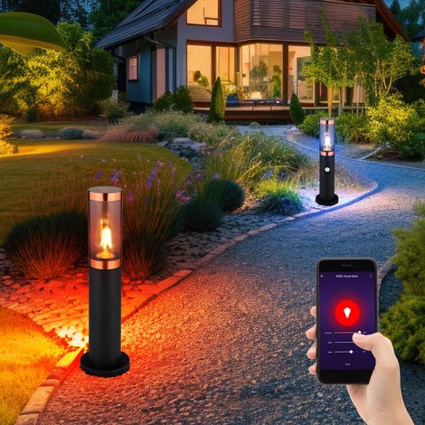 Sockelleuchte LED Wegelampe Außenstehlampe mit Bewegungsmelder, App Steuerung CCT, RGB Farbwechsel, Edelstahl, Smart 8,5W 806lm, DxH 7,6x45 cm, 2er Set
