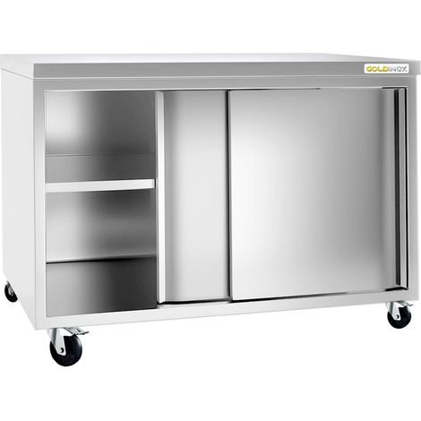 Meuble bas inox 1800x800 mm sur roulettes PREMIUM - GOLDINOX (1/4)